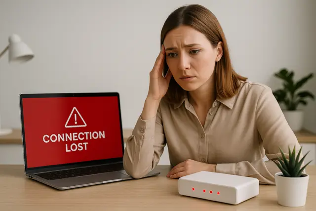 Femme mecontente de sa connexion perdue sans routeur secours yandee telecom